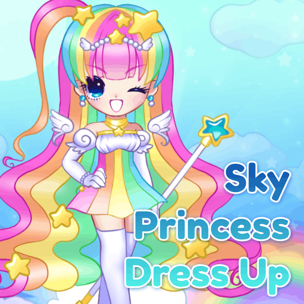 Sky Princess Dress Up. A cute sky and rainbow themed magical girl dress up game resembling 2000s flash games.
