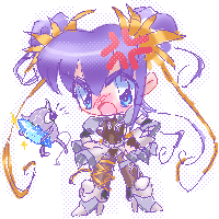 Luna from the Animaguard novel. Pixel doodle. She is yelling at a small alien stealing a crystal.